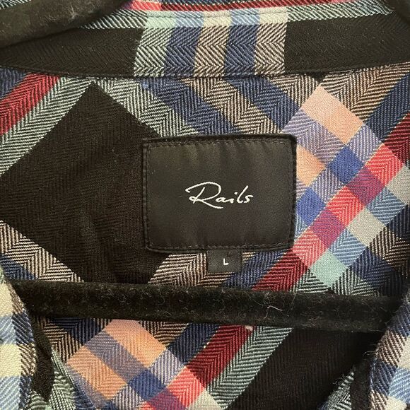 Rails Hunter Melon Aqua & Black Plaid Button Down shirt Large - Picture 5 of 9